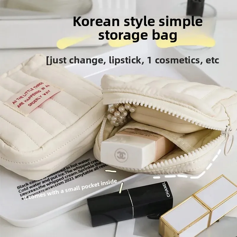 Women Portable Earphones Lipstick Sanitary Napkins Storage Pouch Small Makeup Zipper Bags Mini Cute Square Cosmetic Bag