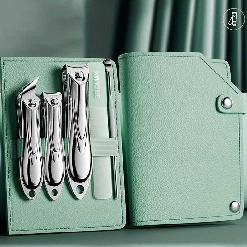 Новый набор для стрижки ногтей из 5 предметов, острые и прочные инструменты для маникюра, пилочки для ногтей, ушные пилочки с держателем для пальцев