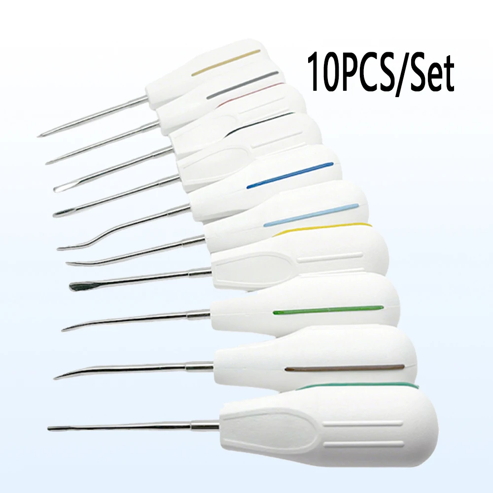 Dental Curved Root Luxating Elevator Set 10Pcs Luxating Lift Instrument for Minimally Invasive Oral Tooth Extraction Surgery