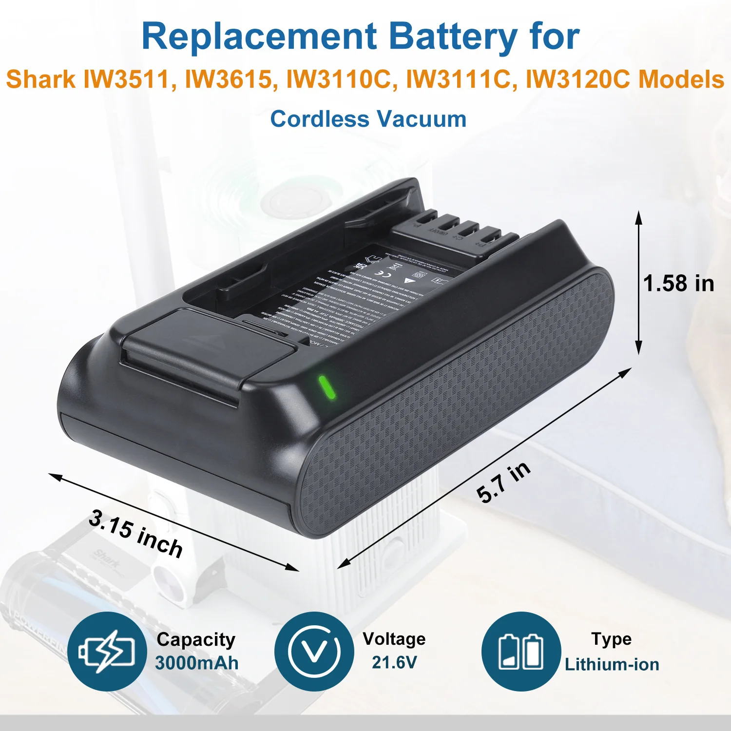 High-Quality 21.6V 3000mAh IW3511 Replacement Li-Ion Battery For Shark XBTR625KSL XBTR625KSLEU Sweeping Robot Battery