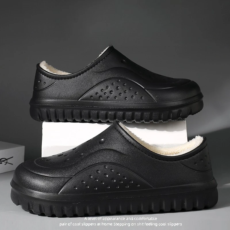 Мужские зимние тапочки на закрытом каблуке — утолщенная теплая флисовая подкладка, морозостойкая домашняя нескользящая домашняя обувь с закрытым носком