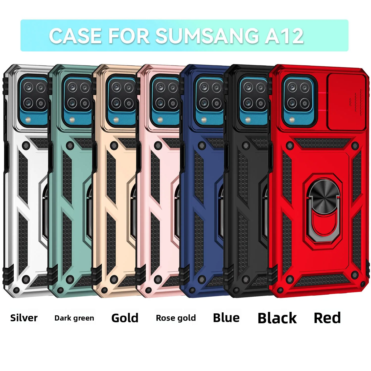 

For Samsung A12 Case For Samsung A12 Shockproof Armor Hard PC Silicon Slide Camera Phone Cover