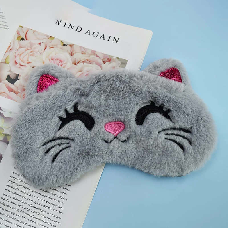

1Pc Plush Sleep Mask Cute Grey Cat Sort Blindfold Eye Band Aid Cover Night Dream Mask Cotton Bandage For Sleeing Relax