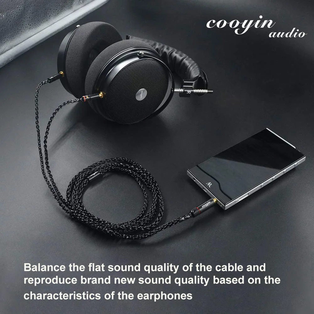 Cooyin สายหูฟังคู่ขนาด3.5มม., สำหรับ HE560 HIFIMAN/HE350 sonymdr Z1R 2.5มม./3.5มม./4.4มม. ปลั๊ก8แกนสายหูฟังชุบเงิน