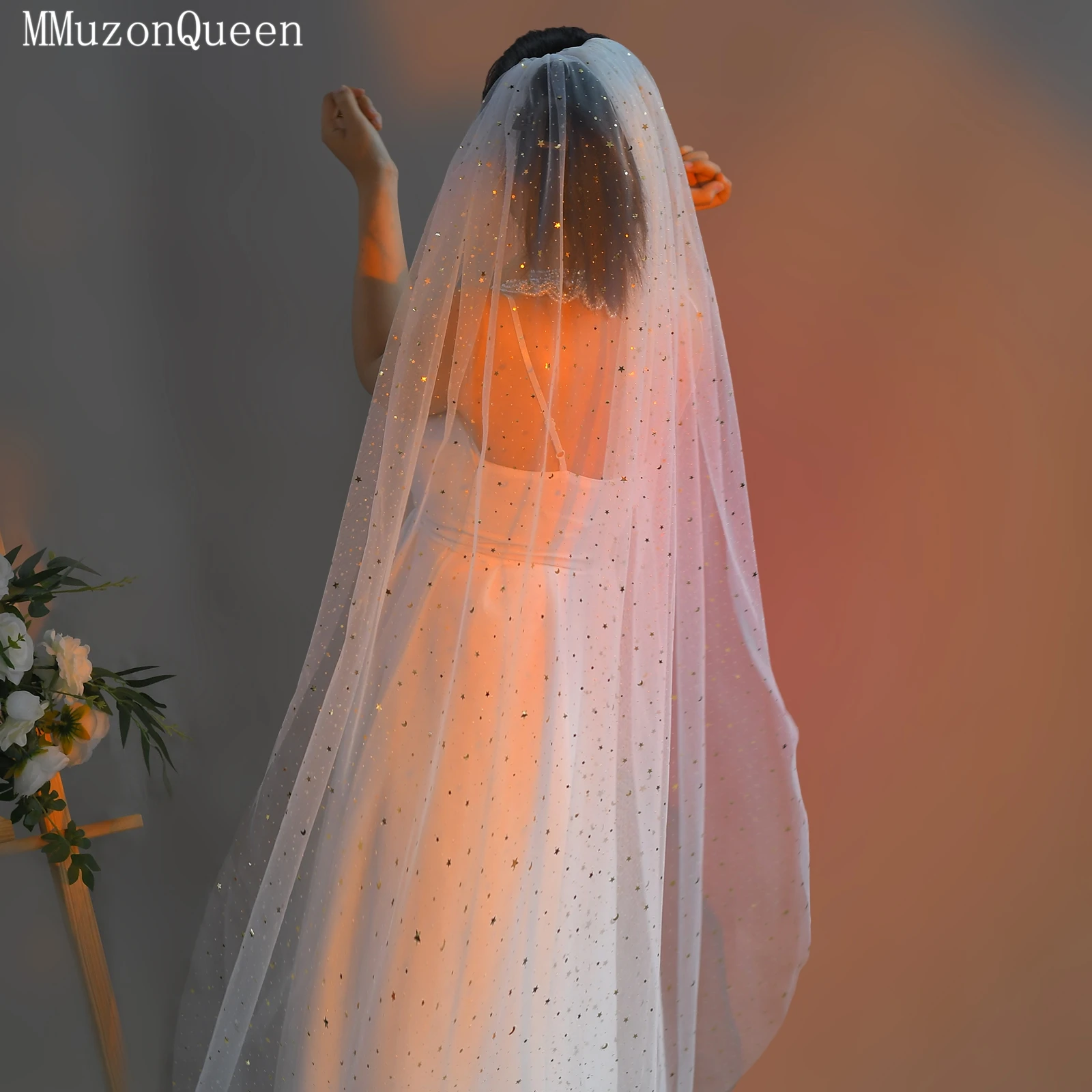 

Свадебная фата TOPQUEEN V184 Starlight с звездами и луной, украшенная стразами, из тюля, новая женская фата для свадьбы и бальных танцев