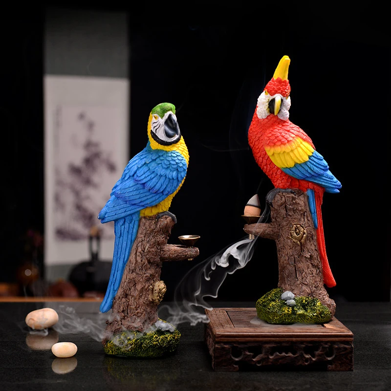 

Gift Box Parrot Resin Backflow Incense Macaw Holder Home Office Decor Handicraft