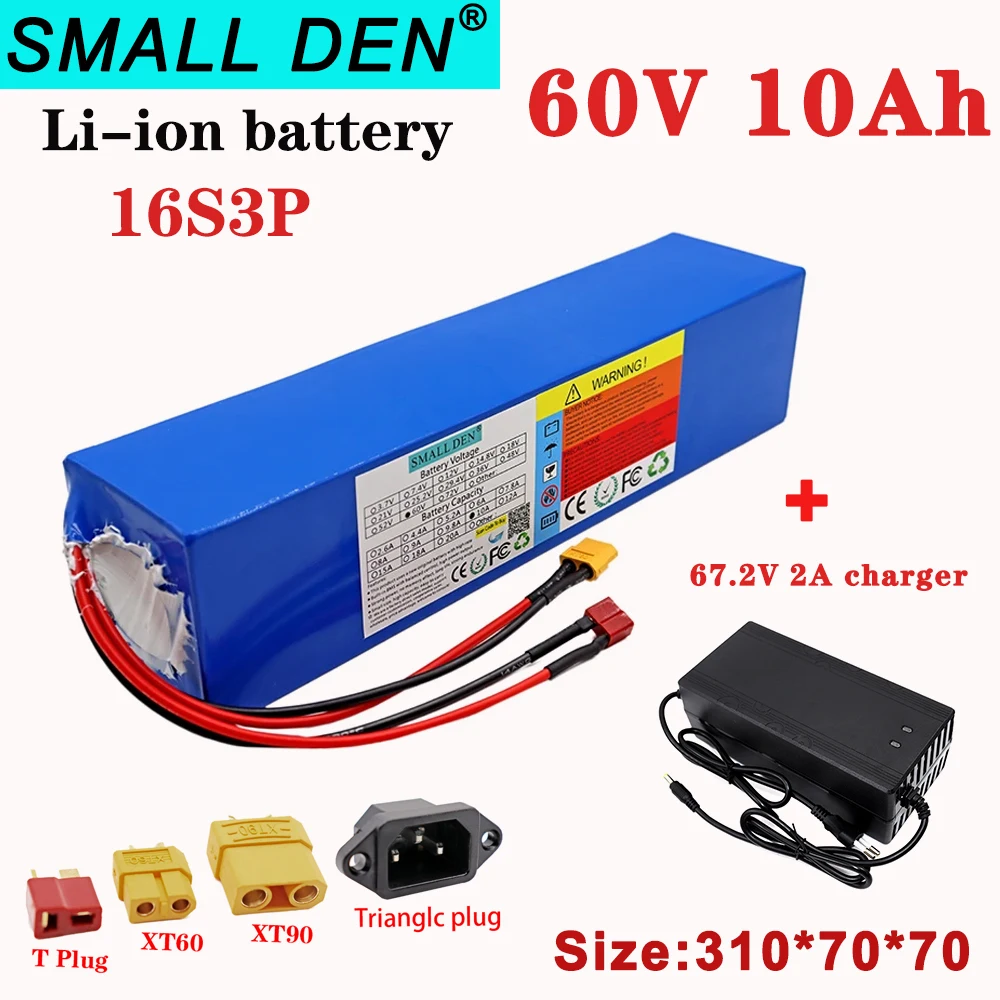 

60V 10Ah Li-ion Battery Pack +67.2V 2A Charger 18650-6S3P With 20A BMS for 350W-1200W Spare high-quality batteries+Charger