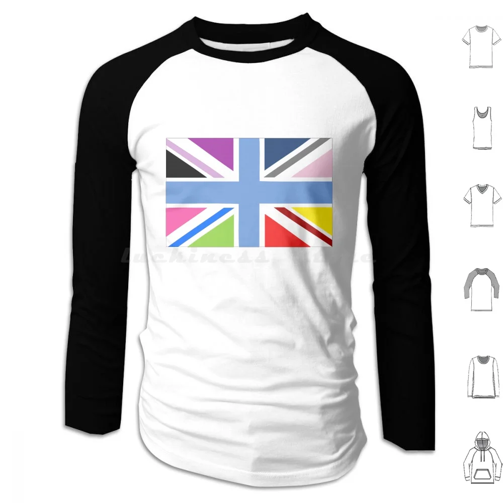 Rainbow Union Jack Hoodie cotton Long Sleeve England Great Britain Rainbow Uk United Kingdom