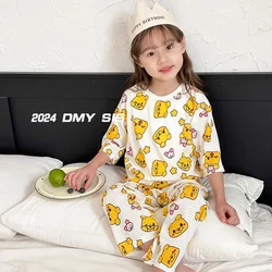 Winnie The Pooh Loungewear Disney Pajamas Children's Bamboo Fiber Cartoon Breathing Cotton 7 Minutes Air Conditioning Clothing