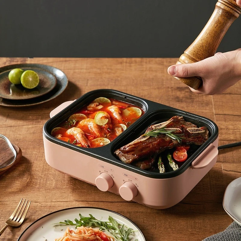 فرن كهربائي 220 فولت للمنزل ماكينة شواء متعددة الوظائف إناء/ قدر شطف المشوي ديكوتيون ثنائي الاستخدام طباخ متعدد 1200 واط