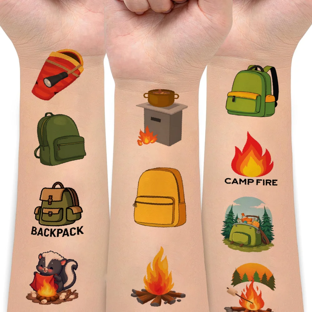 

63pcs Temporary Tattoo Camping Icons Temporary Tattoo Stickers Nature Stickers Waterproof Long-lasting Body Stickers For