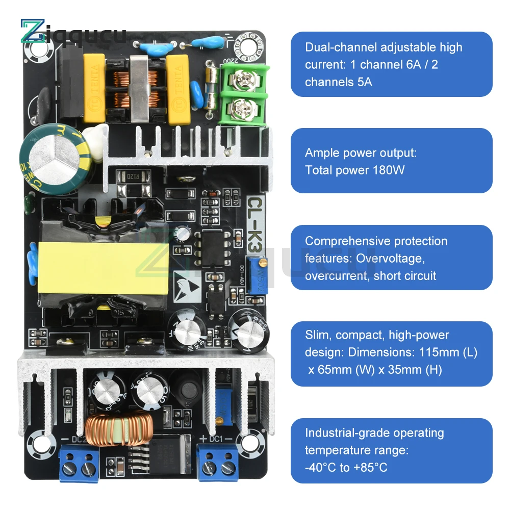 

180W High-Power Industrial Switching Power Supply Module Dual-Output Adjustable 24V 12V 5V AC-DC Step Down Buck Converter