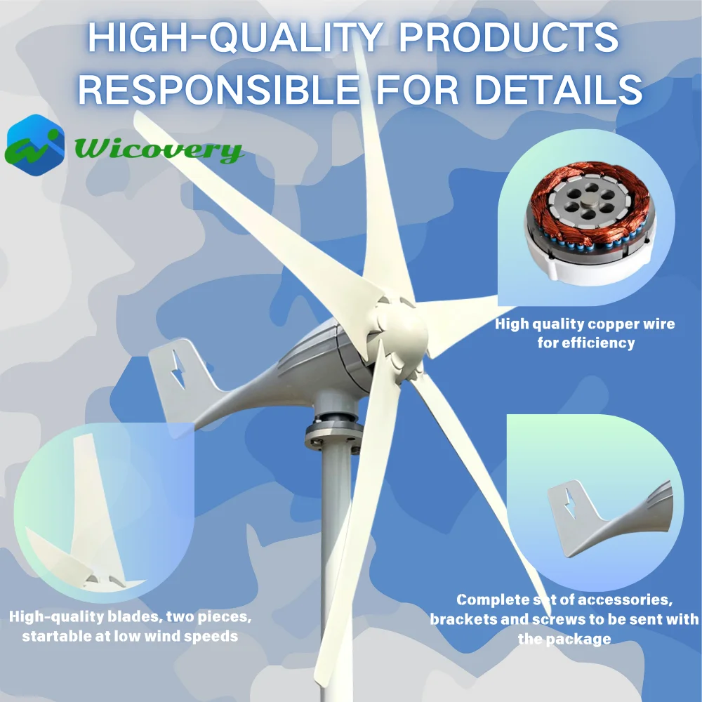 Real Power Horizontal Wind Turbine Generator 2000W Windmill with MPPT ChargerHybrid Solar Wind Power System Home Use 5 3 Blades