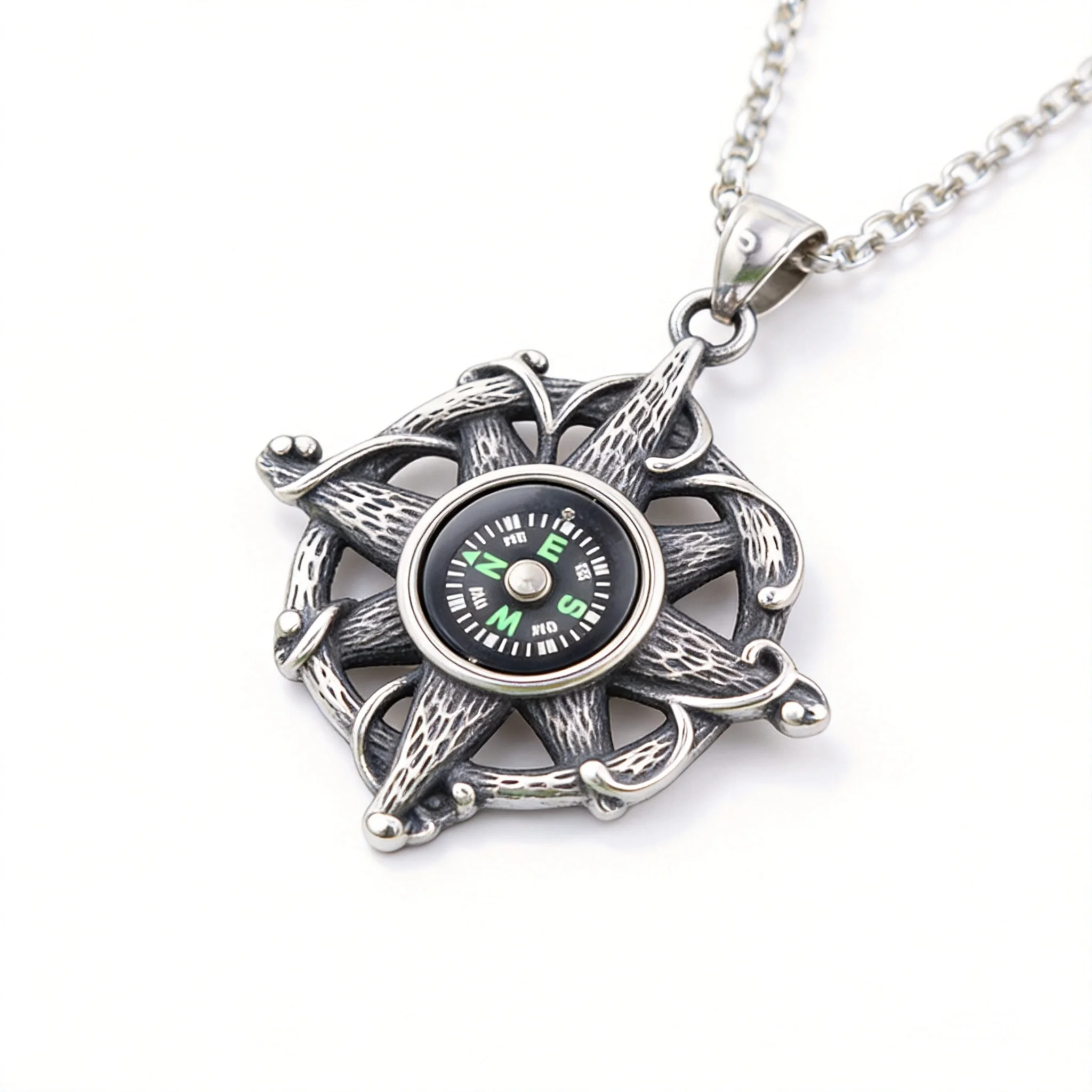 Snop Retro Stainless Steel Nautical Compass Pendant Necklace For Men Lucky Guidance Punk Jewelry Outdoor Hiking Daily Wear Fashi