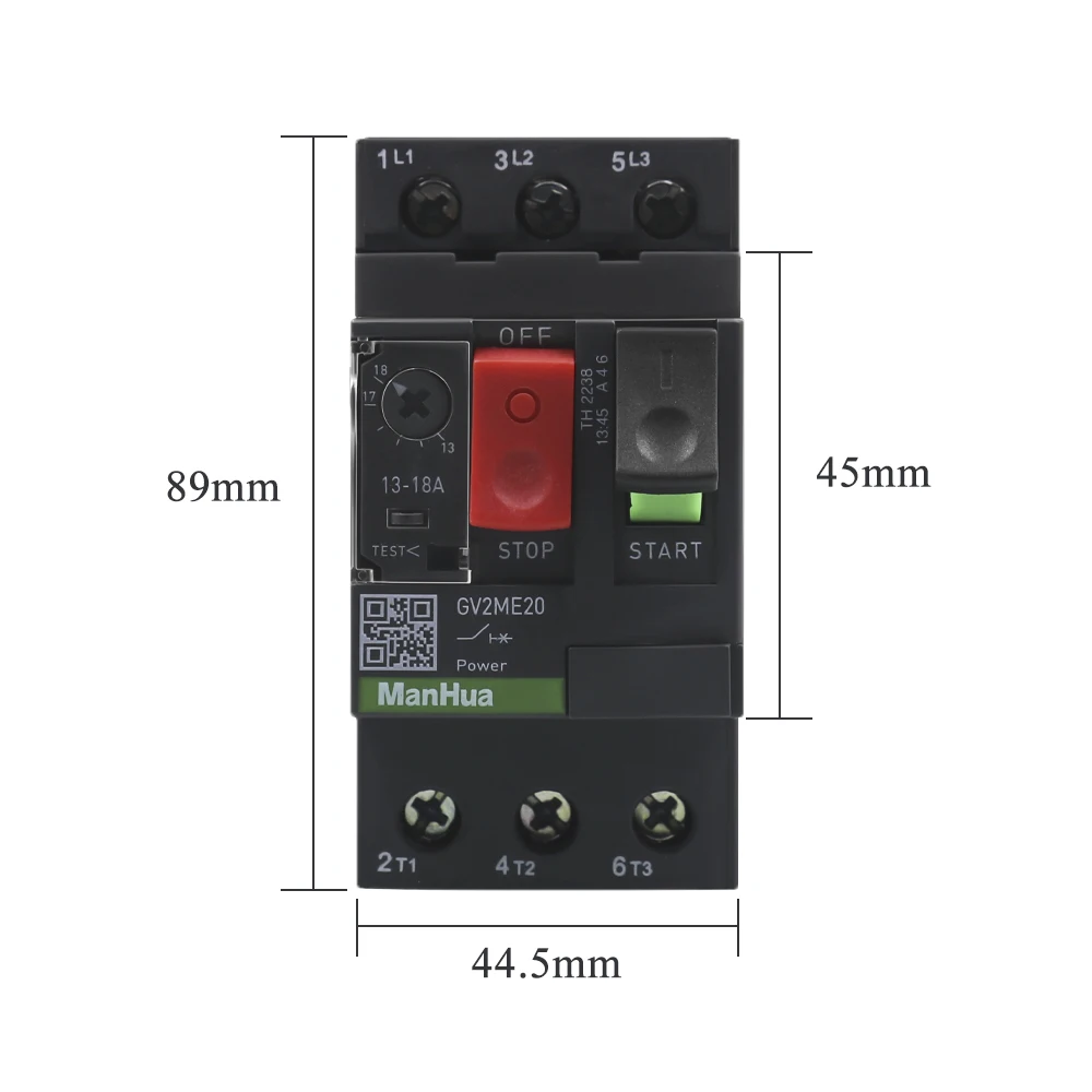 ManHua 3P AC Thermal Magnetic Motor Protection Circuit Breaker 13 to 18A Button Controls GV2ME20
