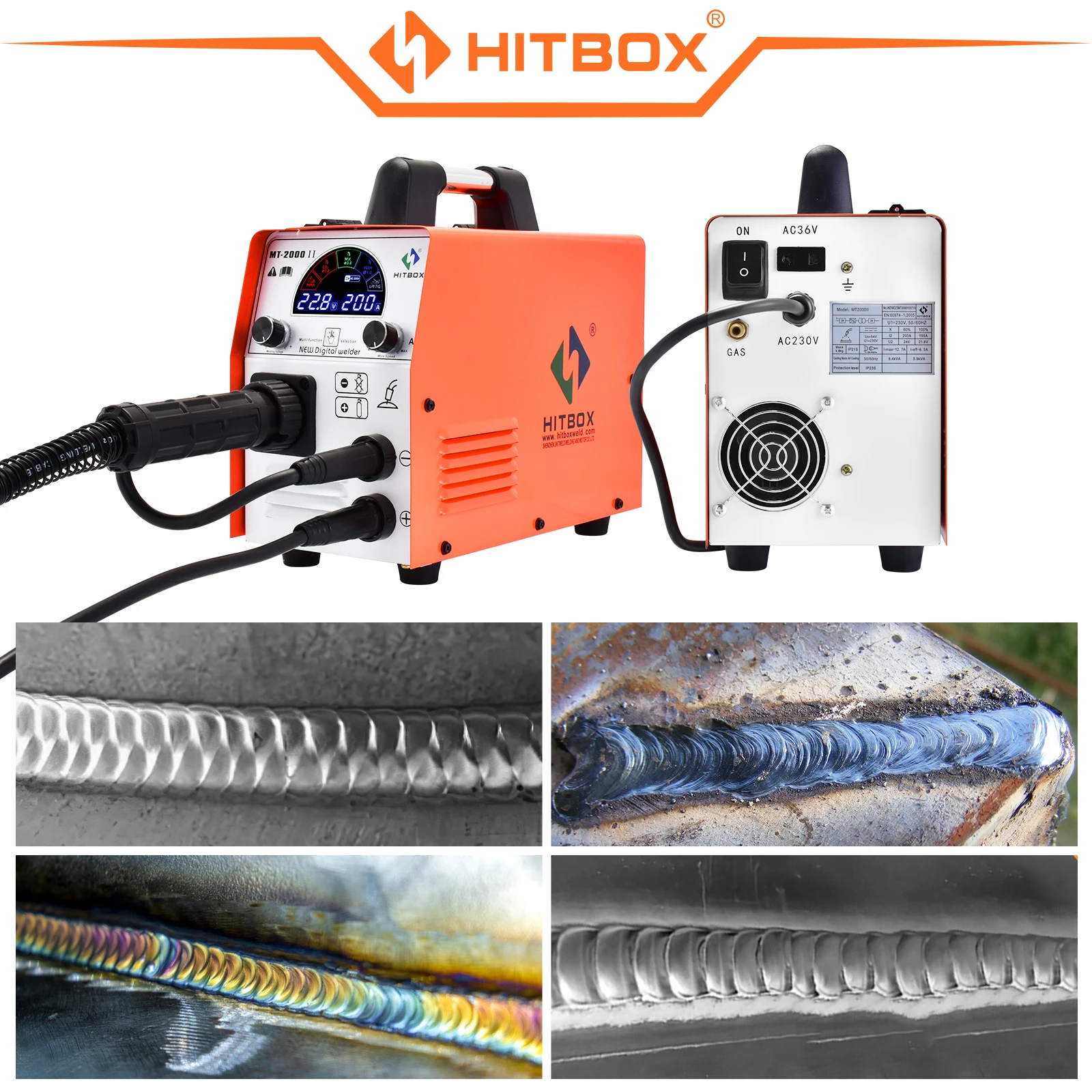 HITBOX MIG Welding Machine 4 in 1 MIG Gasless  CO2 Gas Shielded Welding Machine MT2000II Single Voltage 220V～240V MMA Lift TIG