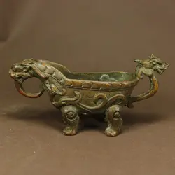 Antique Chinese Bronze Hand Made Engraved Dragon Wine Cups Tea Cups