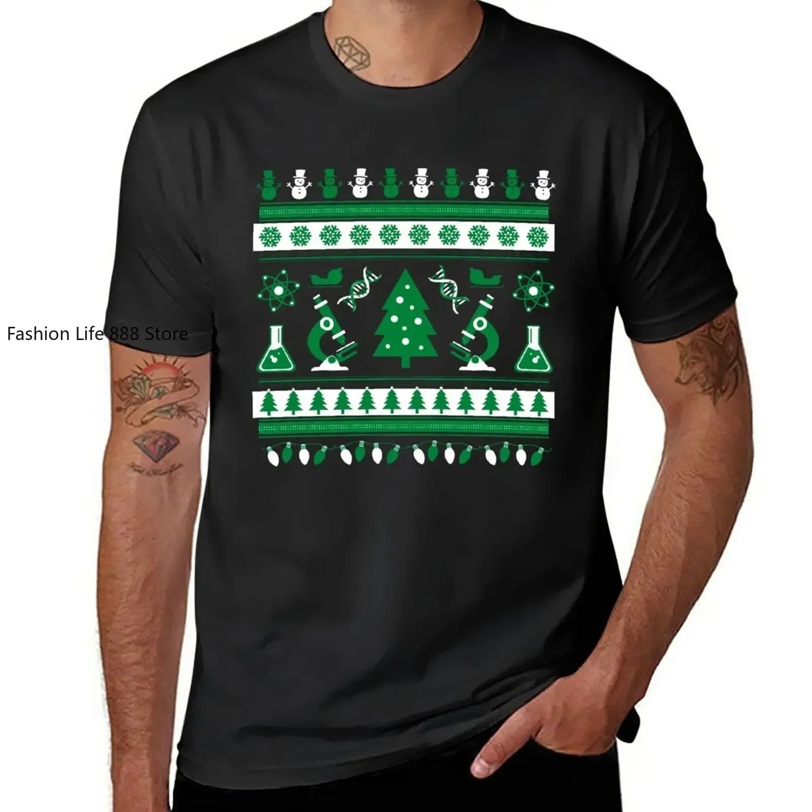 Science Laboratory Christmas Ugly Sweater - Xmas, Holiday Party, Microscope, Test Tube, Lab Ugly Sweater, Geek Ugly Swea T-Shirt