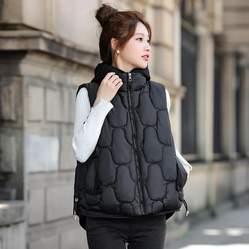 

Hooded Down Cotton Vest Coat Women Autumn Winter Sleeveless Jacket New Fashion Outerwear Sweetheart Vest Coat Female Waistcoat