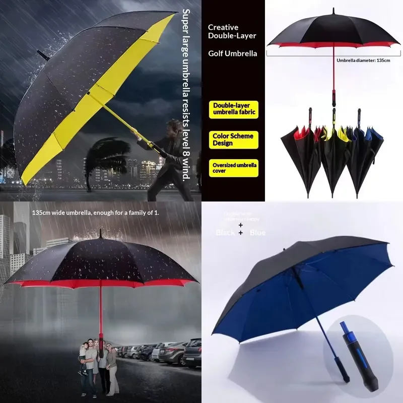 Large Windproof Golf Umbrella Heavy Double Canopy Automatic Long Handle Business Storm Umbrella Sun Umbrella Golf