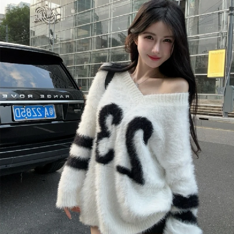 

Женский вязаный свитер Dongguan Daliang V-Ne Lazy Sle без катышков, осень-зима, Новое поступление, длинный пуловер Sve Crew Ne