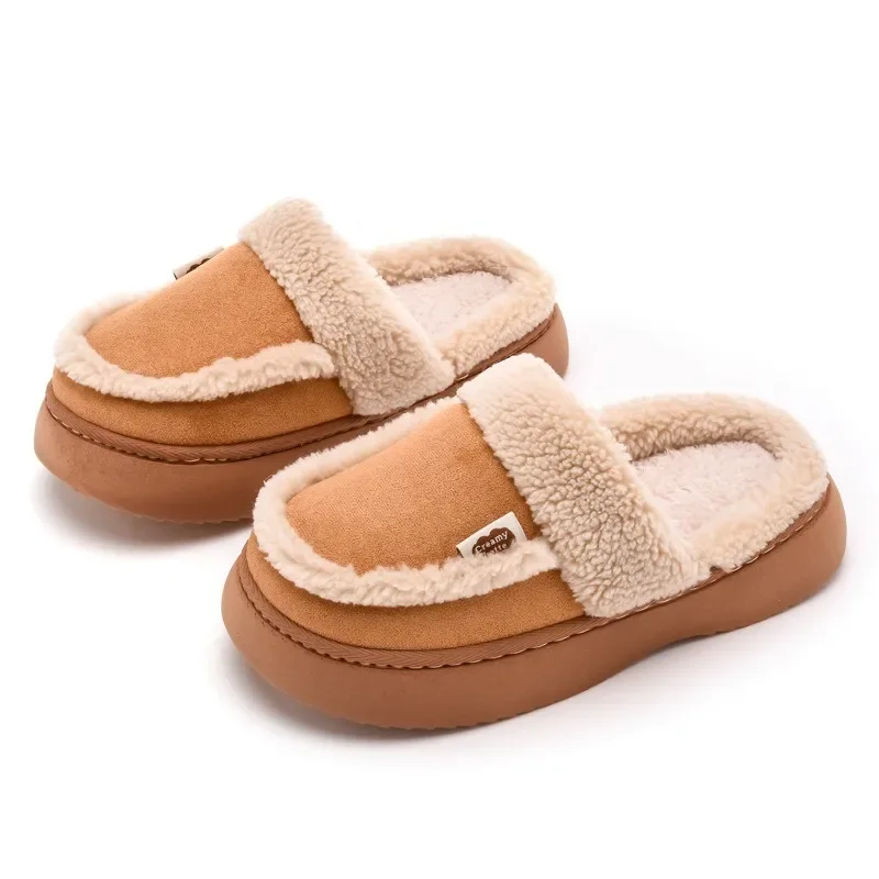 Pantoufles en peluche épaisses en velours pour filles, talons compensés, coton, simples, chaudes, étudiants, automne, hiver