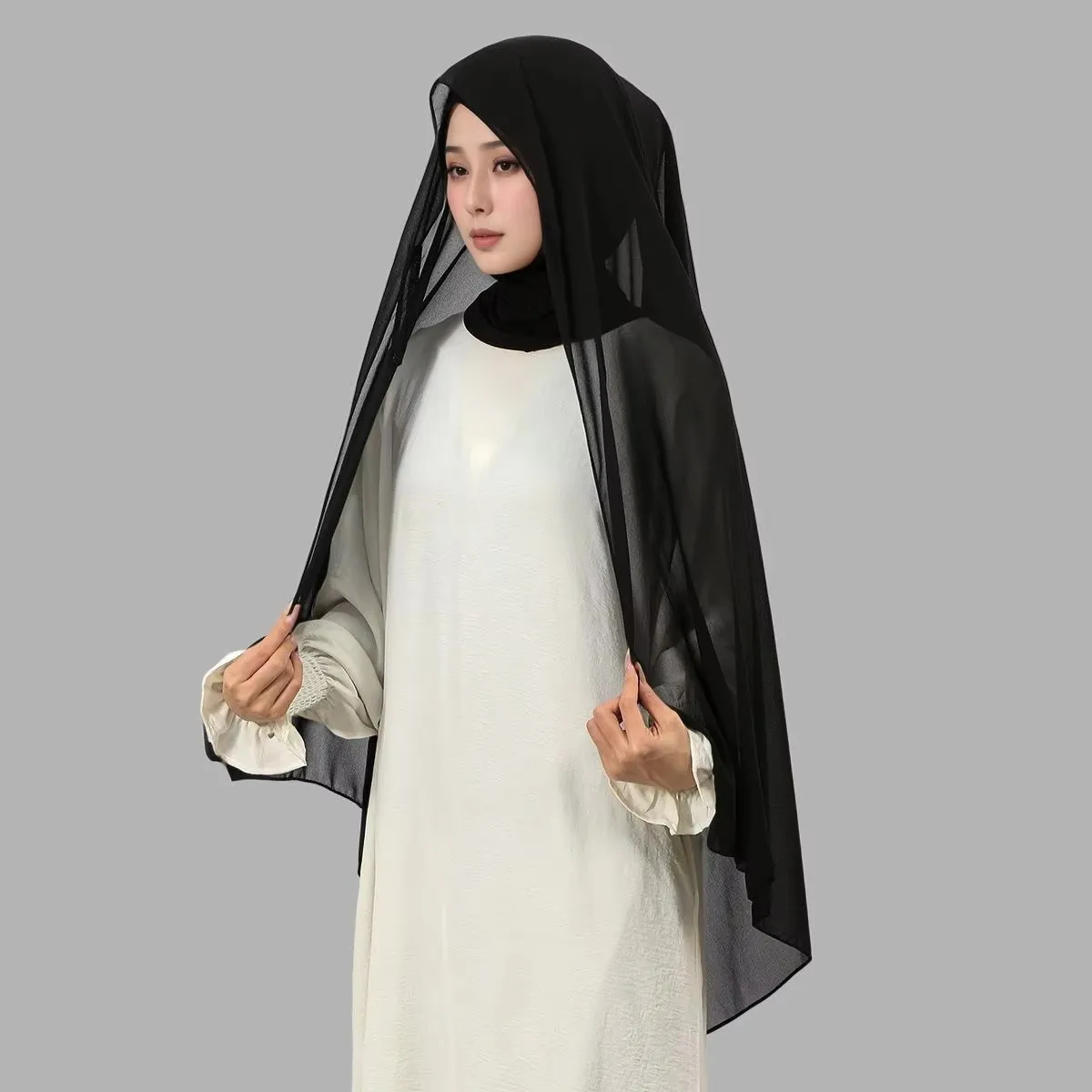 

One Piece Instant Chiffon Hijab With Magnetic Buckle Woman Muslim Hijab Scarf Islamic Turban Fashion Headband Shawl Wrap Scarves