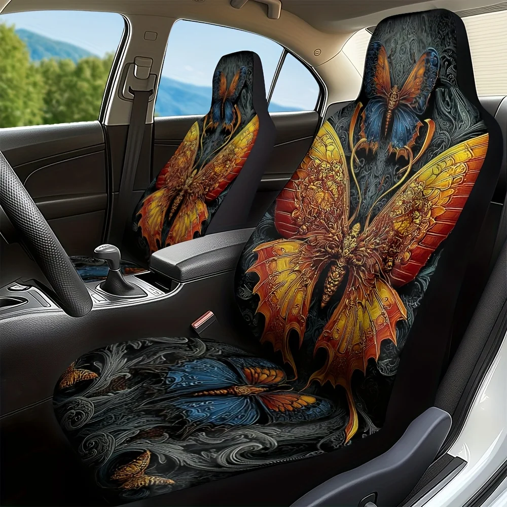 2pcs, Fashionable Fantasy Butterfly Print Car Seat Covers, Fit For Sedan SUV Truck, Easy To Clean, Four Seasons Use, Giving Car