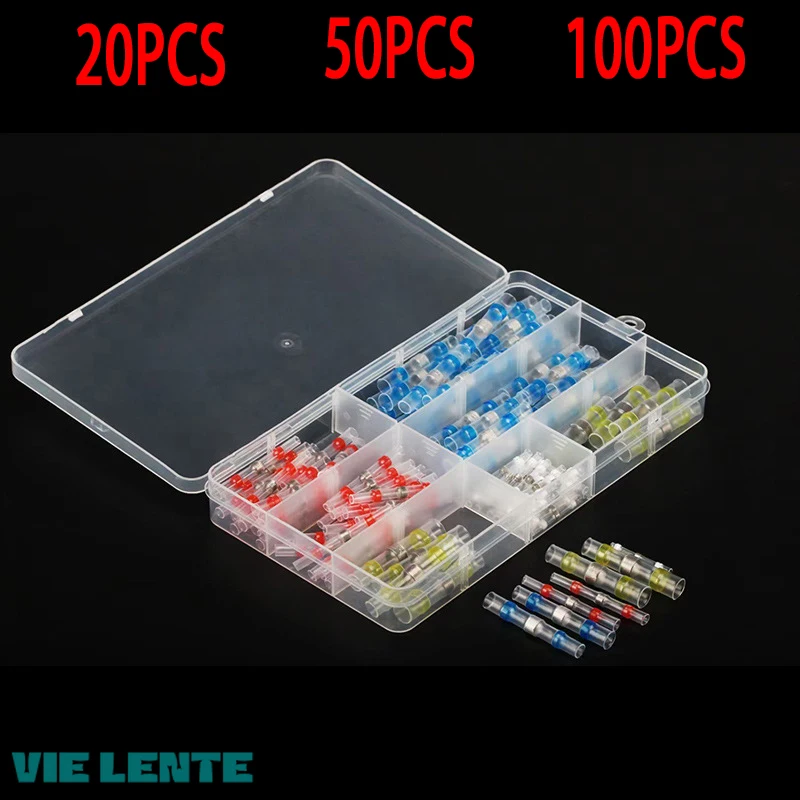 20/50/100Pcs 100pcs Waterproof Solder Seal Heat Shrink Butt Wire Connectors Terminals Electrical Copper with A Soldering Sleeve