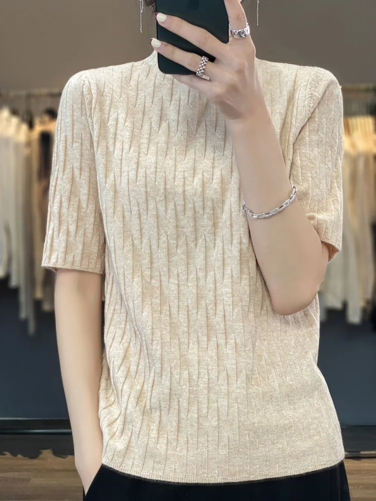 Women's Wool Knitted f High Collar Five Sve Base irt ort Sve Top Textured Spring Autumn New Sle Snowy eep Brand