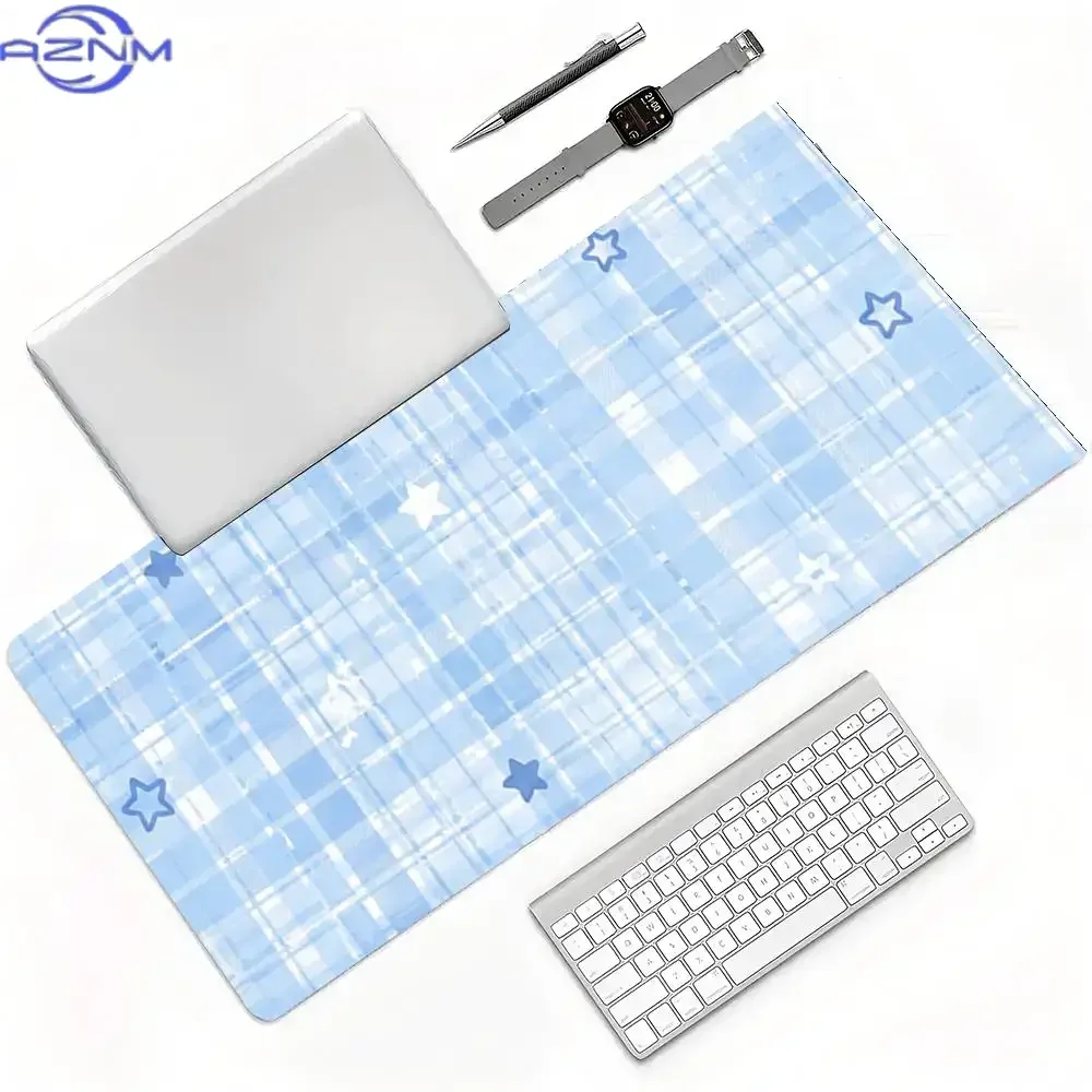 Light Blue Watercolor Cloud Moon Star Mousepad Rubber Non-Slip Large Desk Mat Cute Sky Aesthetic Pattern Keyboard Pad for Gaming