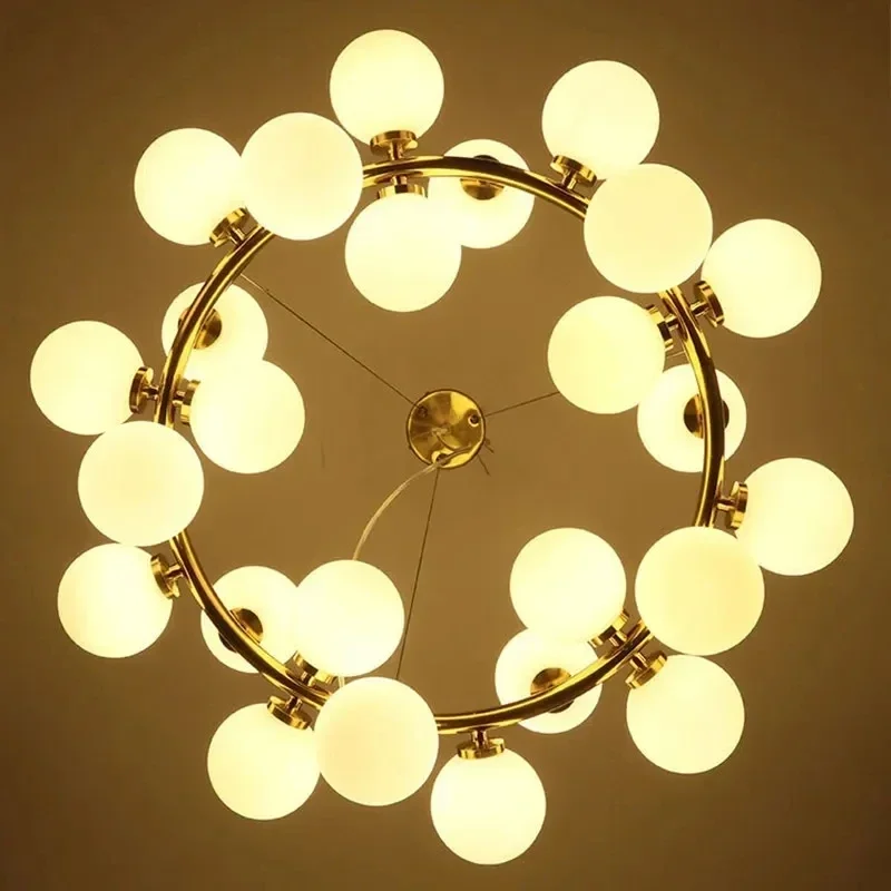 Nordic LED Glass Ball Chandelier Round Gold Black Home Decor Hanging Lamp Restaurant Kitchen Living Room Ball Lighting Fixtures