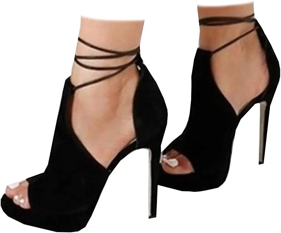 

Women's Peep Toe Platform Heels Sexy Sandals Strappy Lace Up Tie Stilettos Dress Pumps