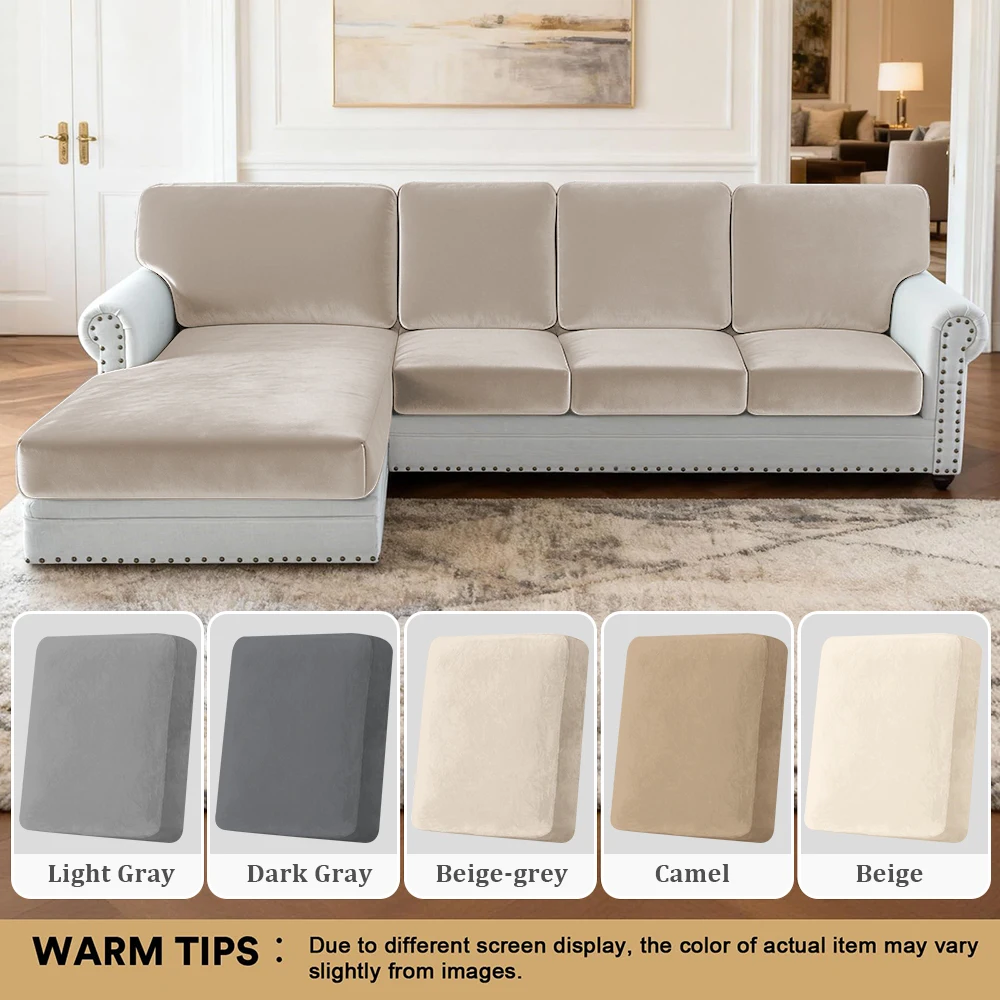 Elastic Velvet Sofa Cover Thick L Shaped Corner Sofa Slipcover for Living Room 1/2/3/4 Seater Soft Cover for Couch Pet Friendly