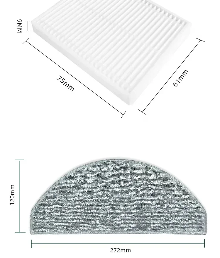 Piezas de repuesto para Robot aspirador Xiaomi E10 E12, accesorios, cepillo lateral, filtro Hepa, paño de fregona