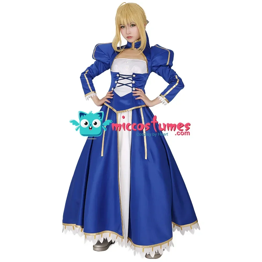 Miccostumes Women's Blue Saber Cosplay Costume Dress for Women Long Blue Saber Dress Halloween Cosplay Costume