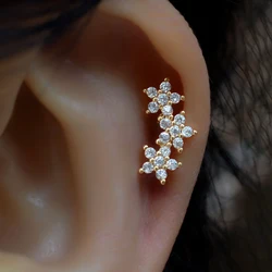 1 szt. Kolczyki z kolczykami w kształcie liści kwiatowych Tragus Helix kolczyki damskie Mini kryształowe kolczyki ze stali nierdzewnej dziewczęce kość do ucha szlachetna biżuteria