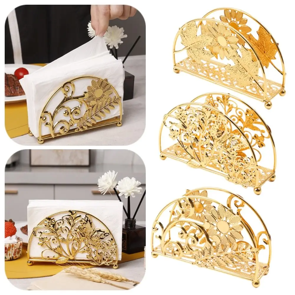 

Flowers&Leaves Metal Napkin Holders Hollowed-out Design Space-Saving Tissue Storage Rack Stable No-slip