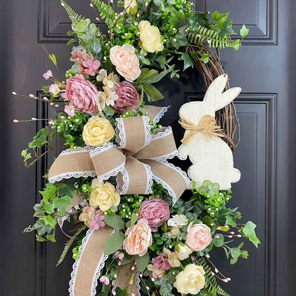 Easter Bunny Wreath Home Simulation Plant Rattan Wreath Garland Flowers Door Wall Arches Decor Party Stage Floral Party Decora