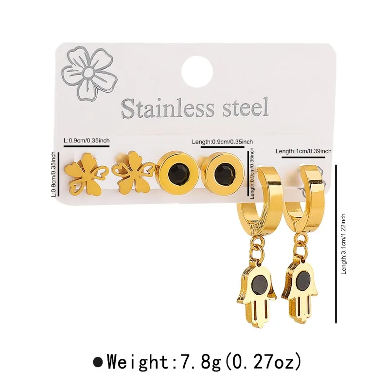 ZE1077 عبر الحدود INS الرياح الفولاذ المقاوم للصدأ أقراط العين النخيل الصليب قلادة مجموعة مزاجه الأقراط الرجعية