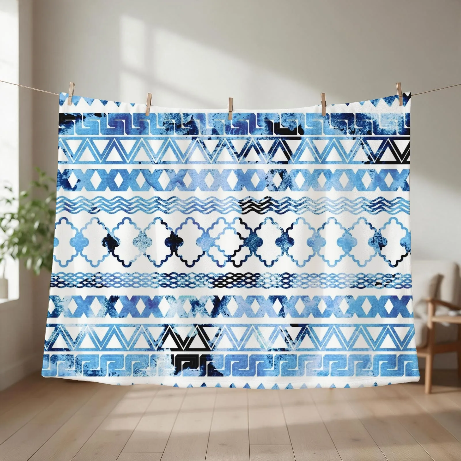 Watercolor creative black blush blue geometrical aztec Throw Blanket couch cozy soft plush fuzzy picnic outdoor blanket
