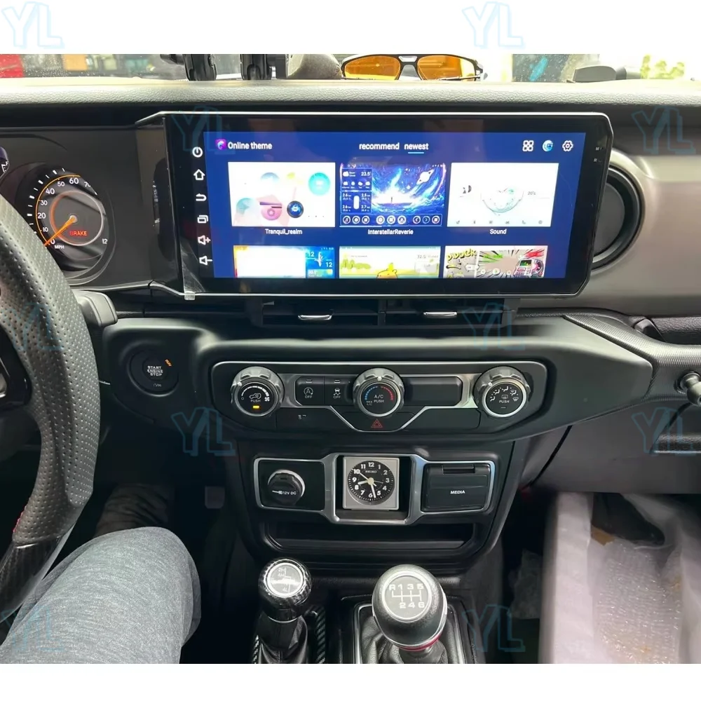 FFY راديو السيارة ستيريو لسيارة جيب رانجلر JL 2018-2021 أندرويد 14 نظام ملاحة تلقائي لتحديد المواقع الوسائط المتعددة فيديو ستيريو رئيس وحدة بلوتوث