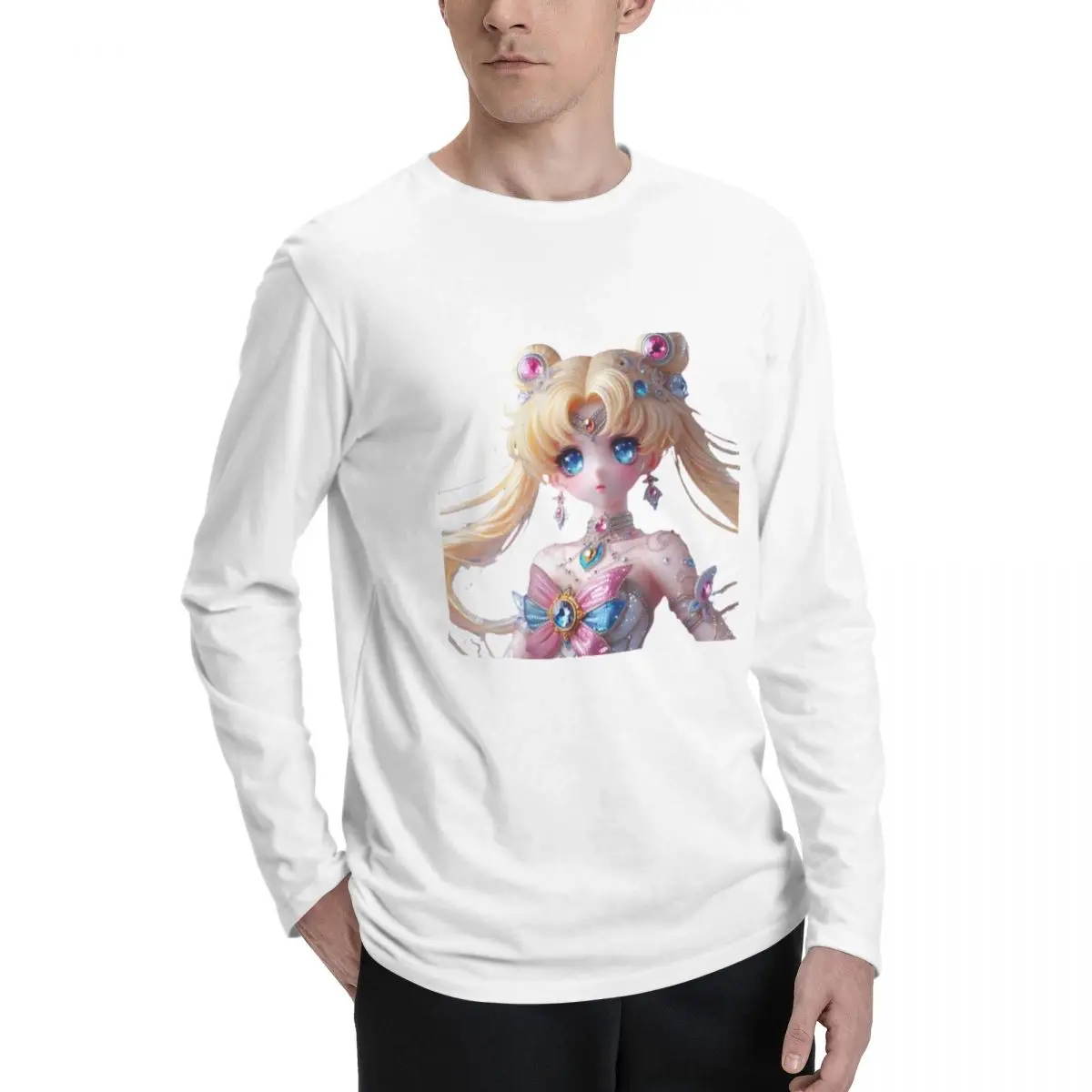 Rhinestone_Magical_Girl Men's Long Sleeve Cotton T-Shirt - Soft, Breathable, and Perfect for Casual and Layered Outfits