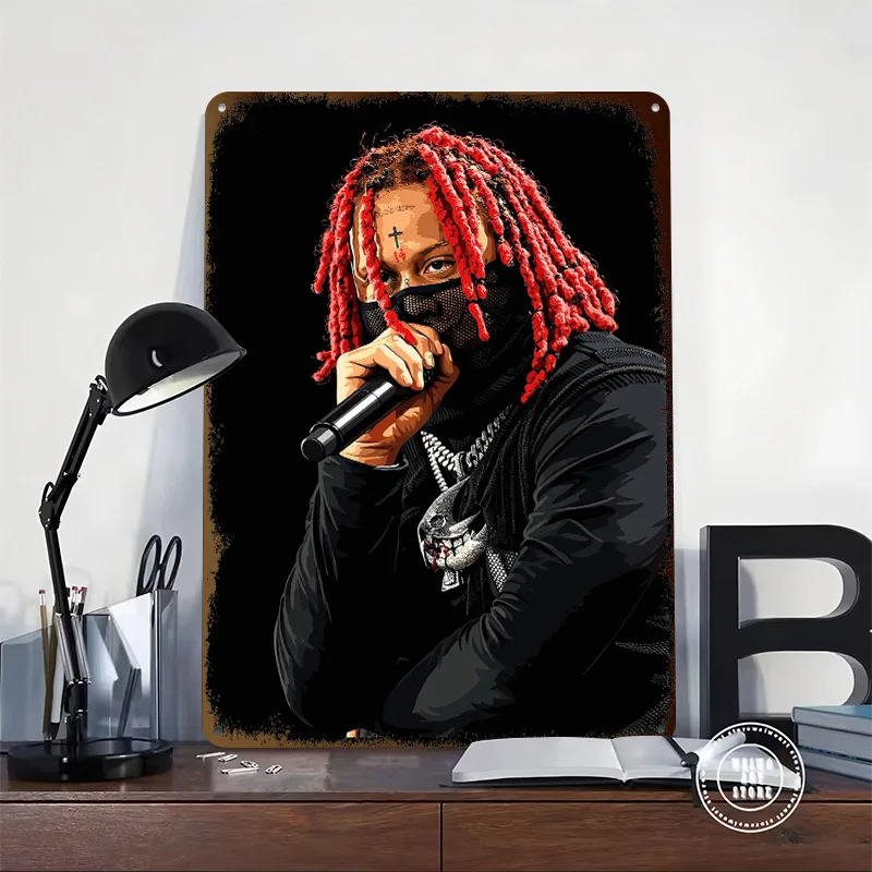 Trippie Redd Pixel Art Tinplate Poster Customized Wall Art Vintage Metal Signs Retro Plates for Home Decor Room Gamer Decoration