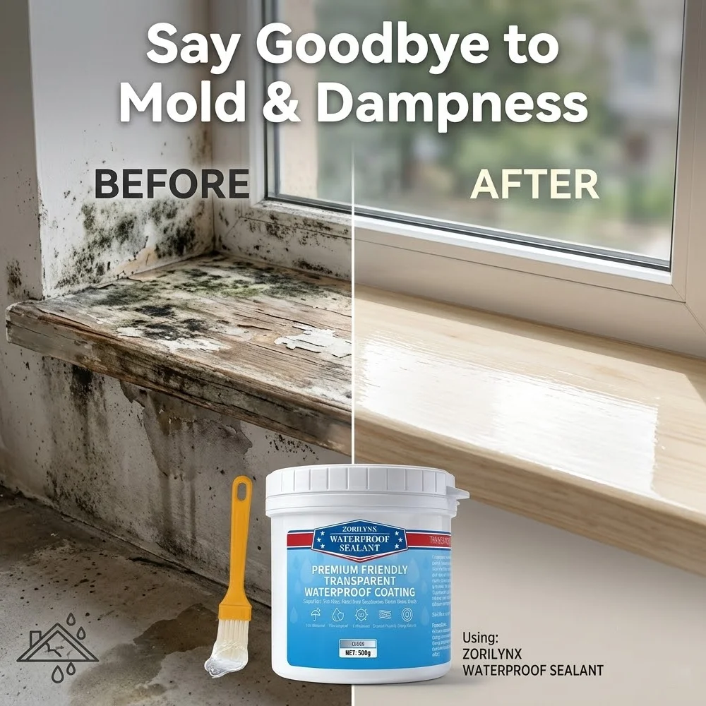 500g Transparent Waterproof Sealant Coating Anti-Leak Repair Glue for Roof Bathroom External Wall with Free Brush ZORILYNX
