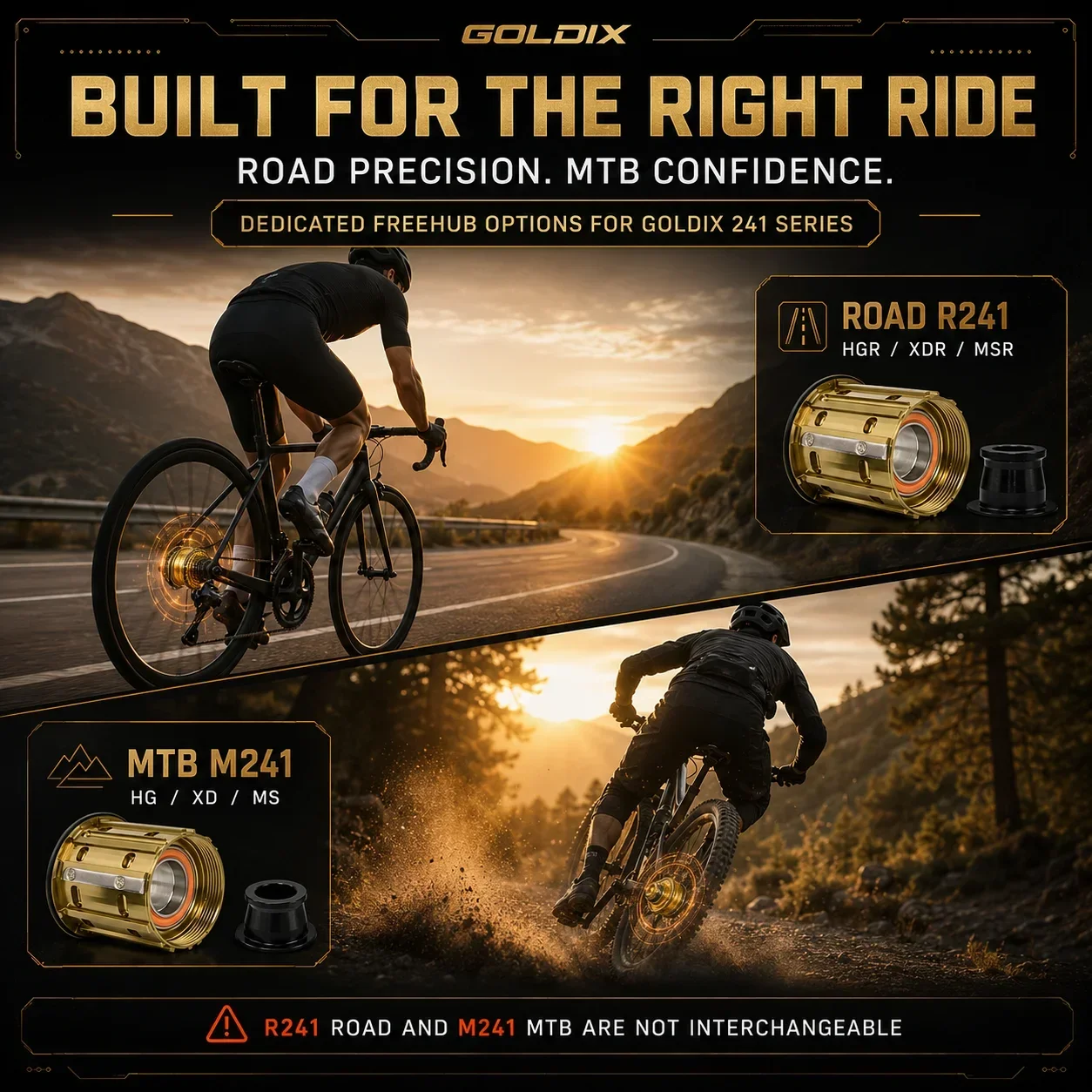 GOLDIX 7005 Aluminium-Freilaufkörper mit Doppel-6802-Lagern für R241 M241 Rennrad MTB HGR XDR MSR HG XD MS Nabenersatz – Detail 4