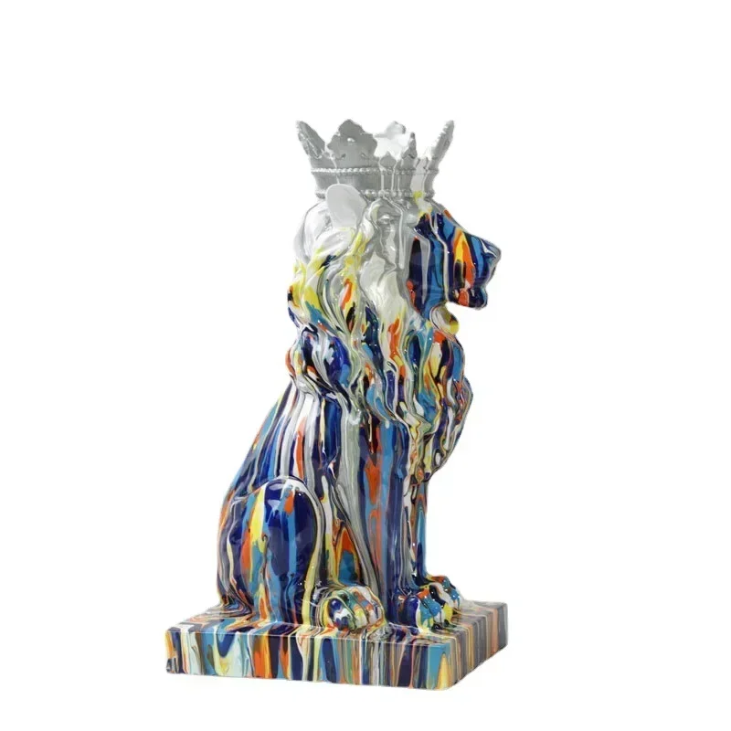 

Ins Splash Color Crown Lion Statue Resin Handicrafts Home Furnishing Ornaments Home Entrance Decoration Small Ornaments