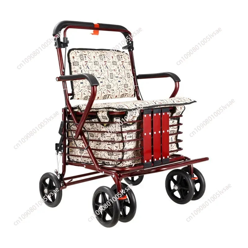 for Elderly Folding Shopping Cart with Seat 4 Wheel Portable Trolley for Grocery Shopping Wide Basket Push Cart for Seniors