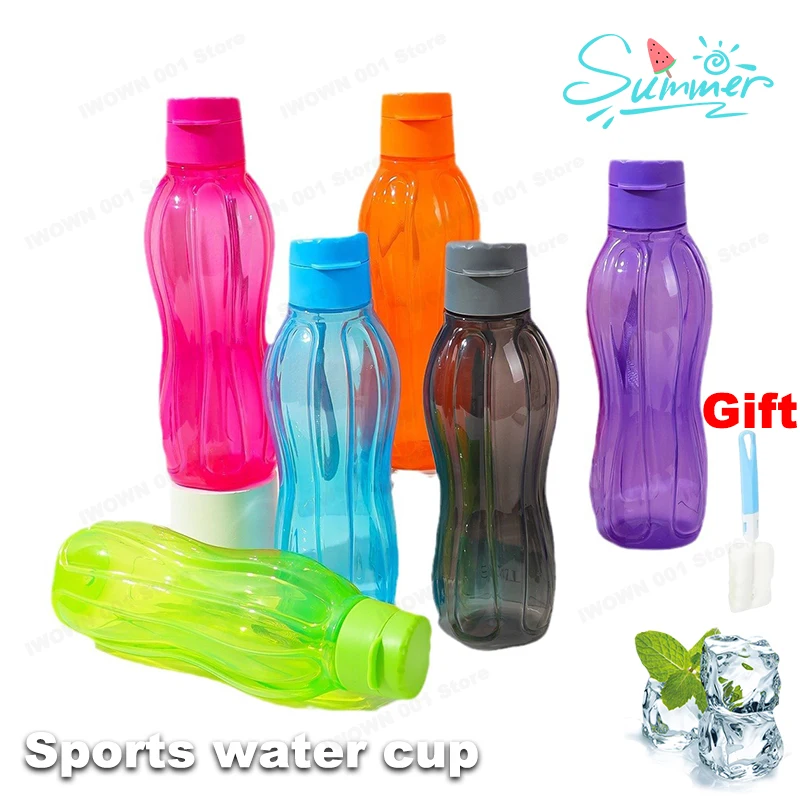 Botella de agua de plástico, taza de agua portátil para deportes al aire libre, gran capacidad, taza espacial de Color sólido, vasos de plástico