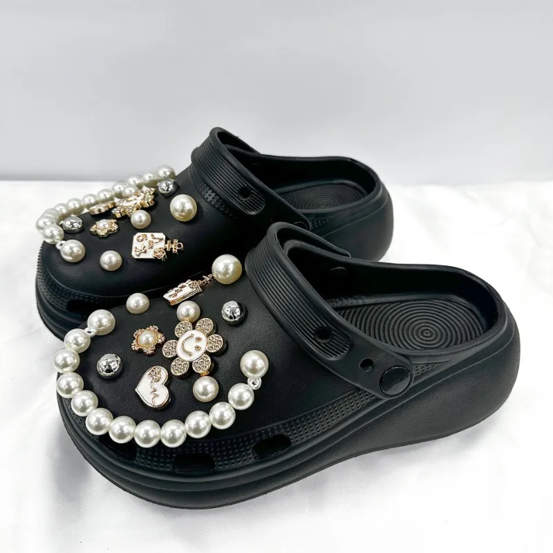 22 шт., роскошные подвески для обуви, набор аксессуаров, пряжка для обуви с отверстиями, стразы, цветок, жемчужная цепочка, сделай сам, украшения для монет для сумки Bogg